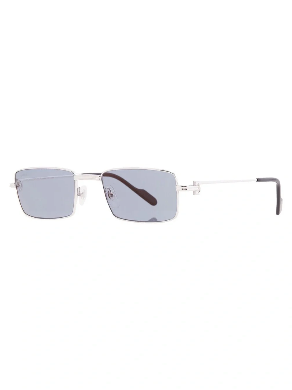 Cartier Silver Rim Rectangular Sunglasses with Blue-Gray Mirrored Lenses